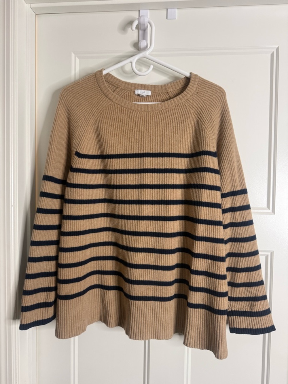 Women’s J.Jill Striped Camel Heather & Navy Striped Ribbed Knit Sweater, 3X